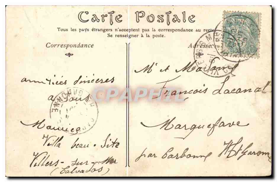 Villers sur Mer CPA Vue generale prise sur Trouville — Rückseite