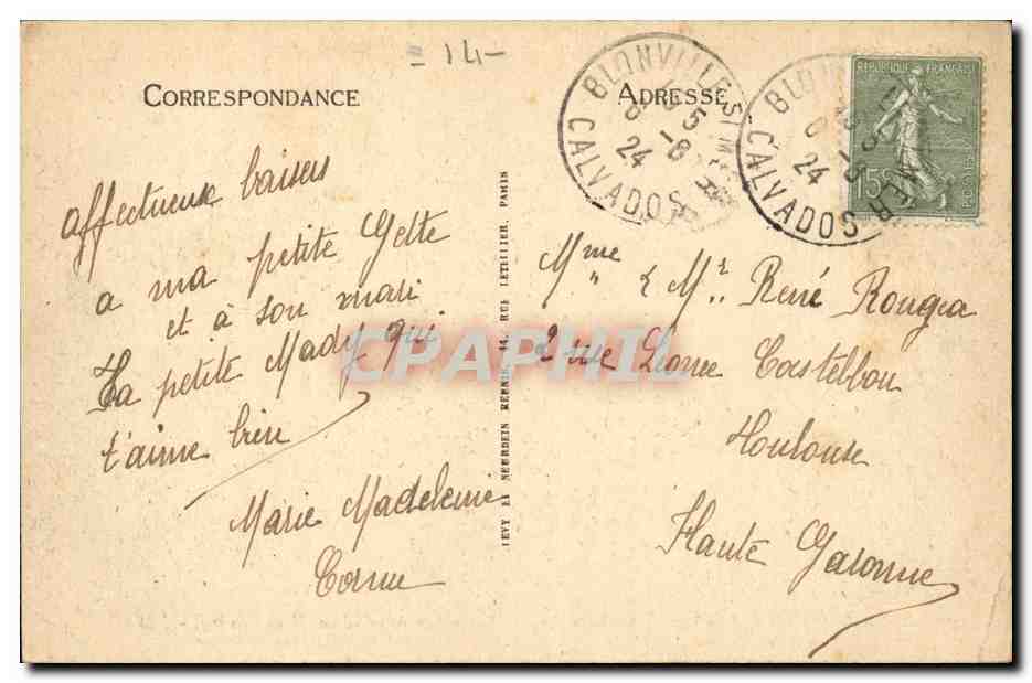 Blonville sur Mer CPA Vue generale prise du Mont Canisy — Verso