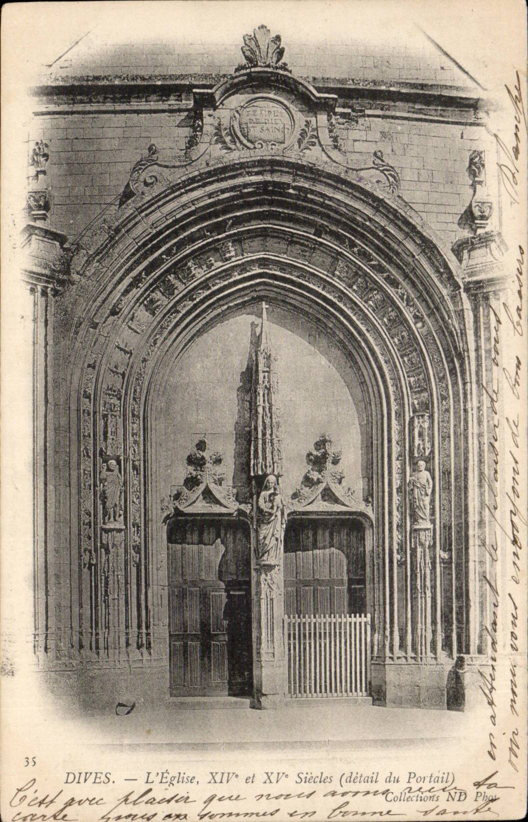 Dives cPA L'eglise (detail du portail)