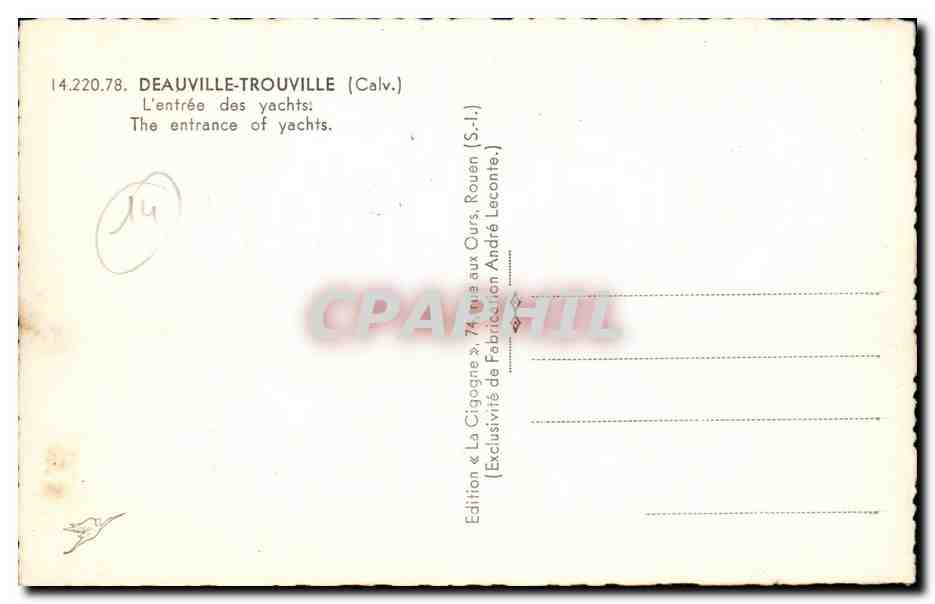 Trouville - Deauville - L'Entree des Yachts CPA  — Rückseite