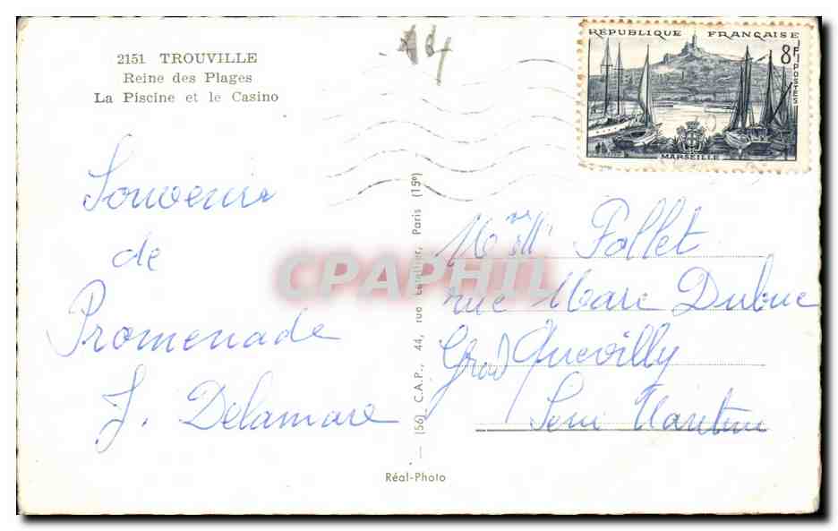 Trouville — La Piscine et le Casino — Réal-Photo — Verso
