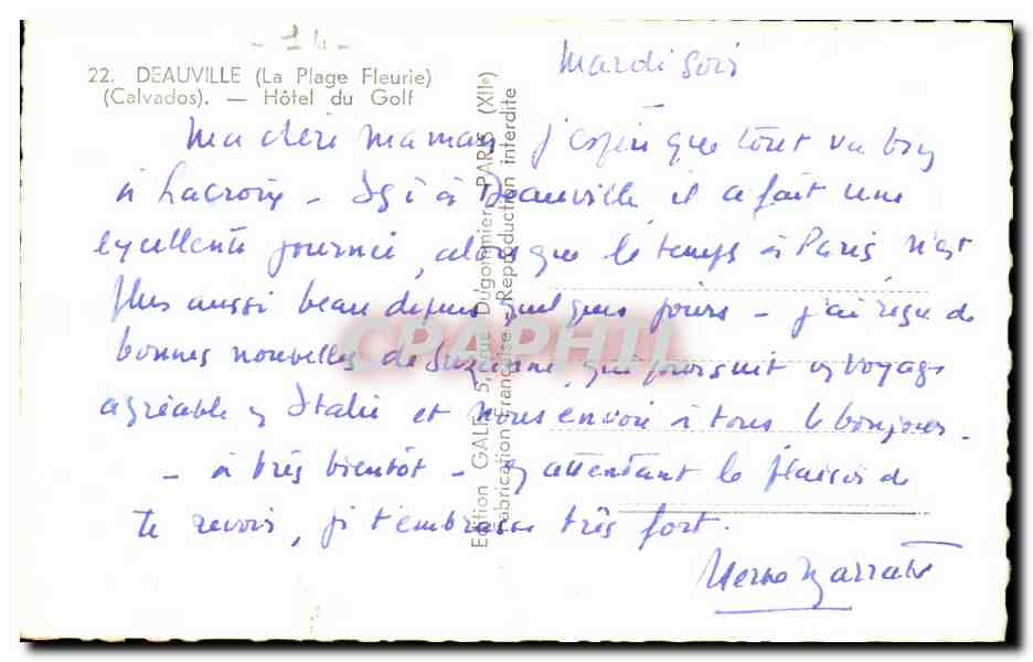 Deauville (La Plage Fleurie) — Hôtel du Golf — Édition Galair — Verso