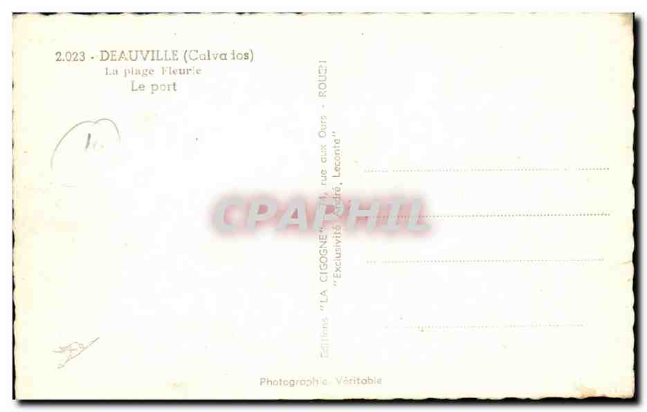 Deauville - Le Plage Fleurie - Le Port CPA  — Verso
