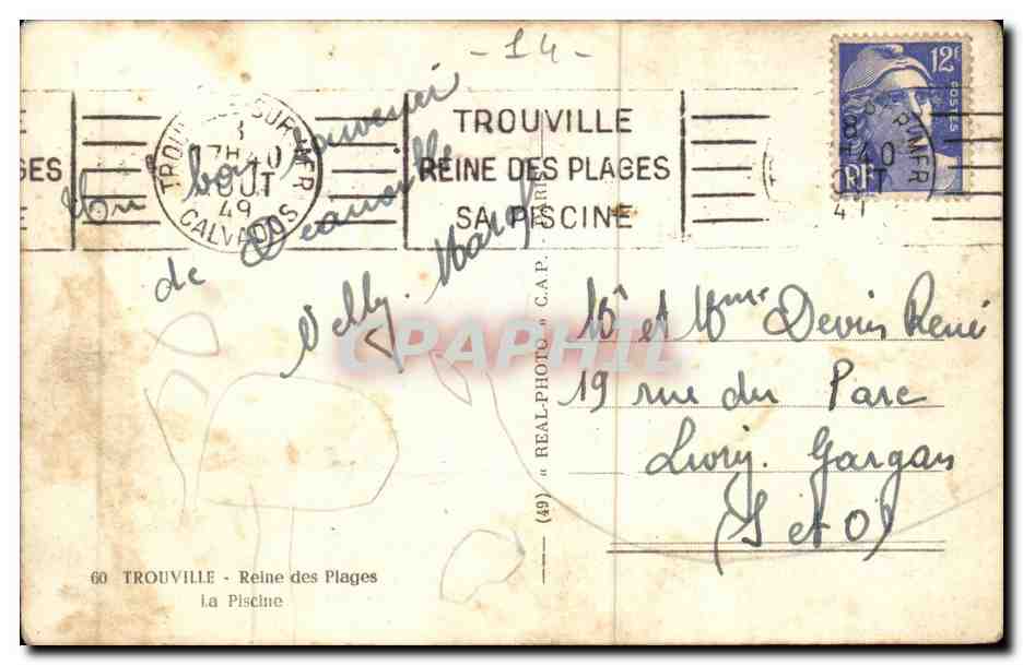 TROUVILLE - Reine des Plages — La Piscine — éditeur C.A.P. n°60 — Verso