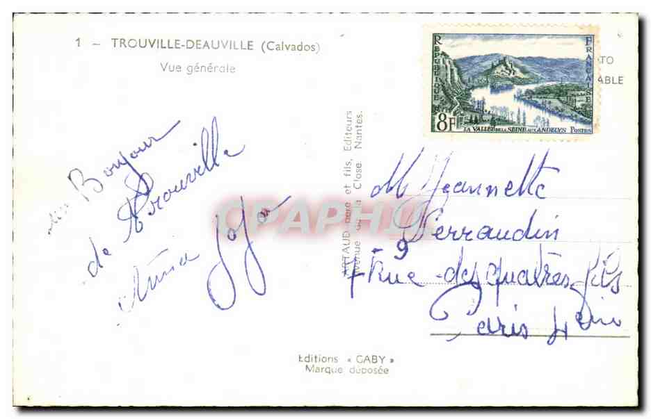 Trouville - Deauville - Vue Generale CPA  — Verso