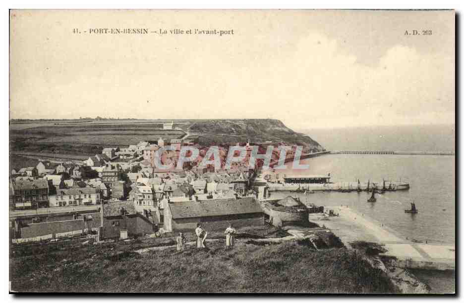 Port en Bessin - la ville et l'avant port - CPA 