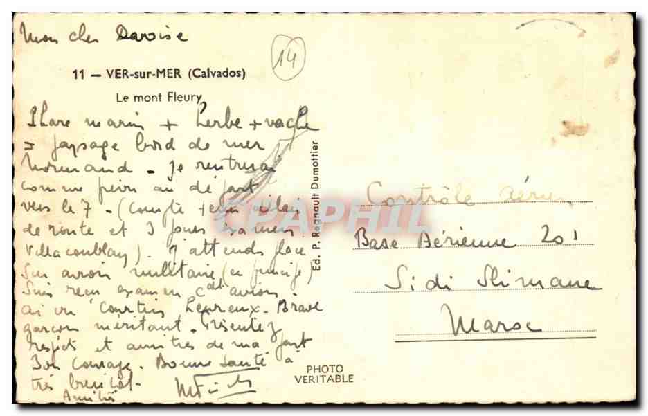 Ver sur Mer CPA le mont FLeury (vache) — Verso