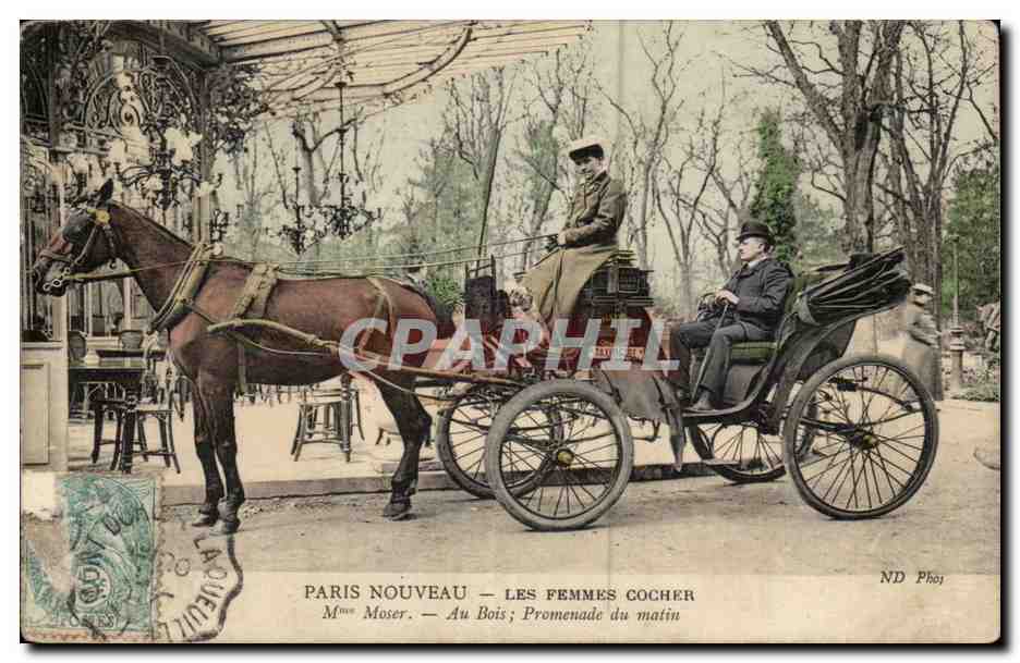 Paris Nouveau CPA Les femmes cocher Mme Moser Au bois Promenade du matin (taxi)