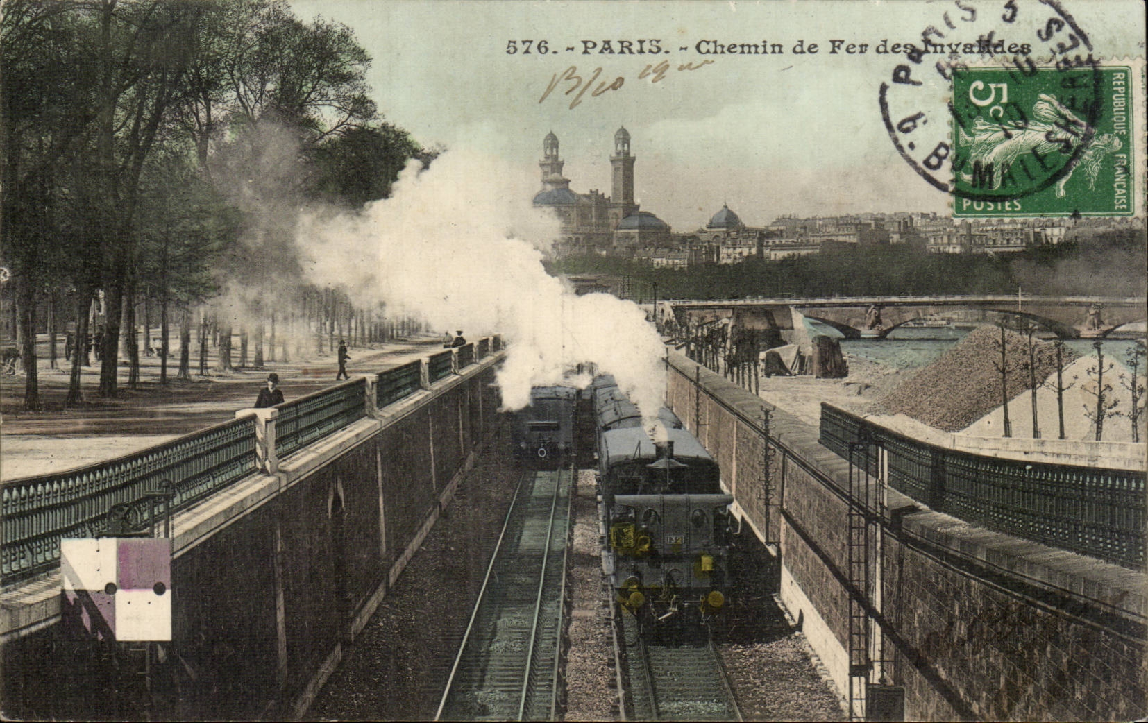 Paris CPA Chemin de fer des Invalides (train)