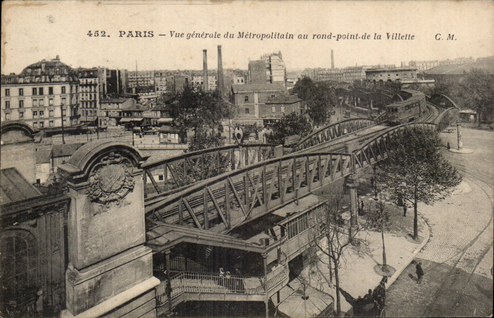 Parijs — Algemene uitzicht van het Metropolitain op de rondpunt de la Villette — G.M. n°452