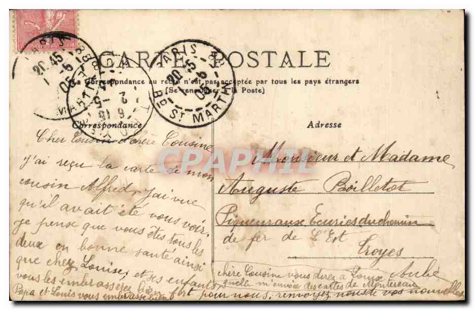 Paris CPA Stattion du Metropolitain aux Arts et Metiers Carrefour de la Rue Turbigo et de la rue Reaumur — Rückseite