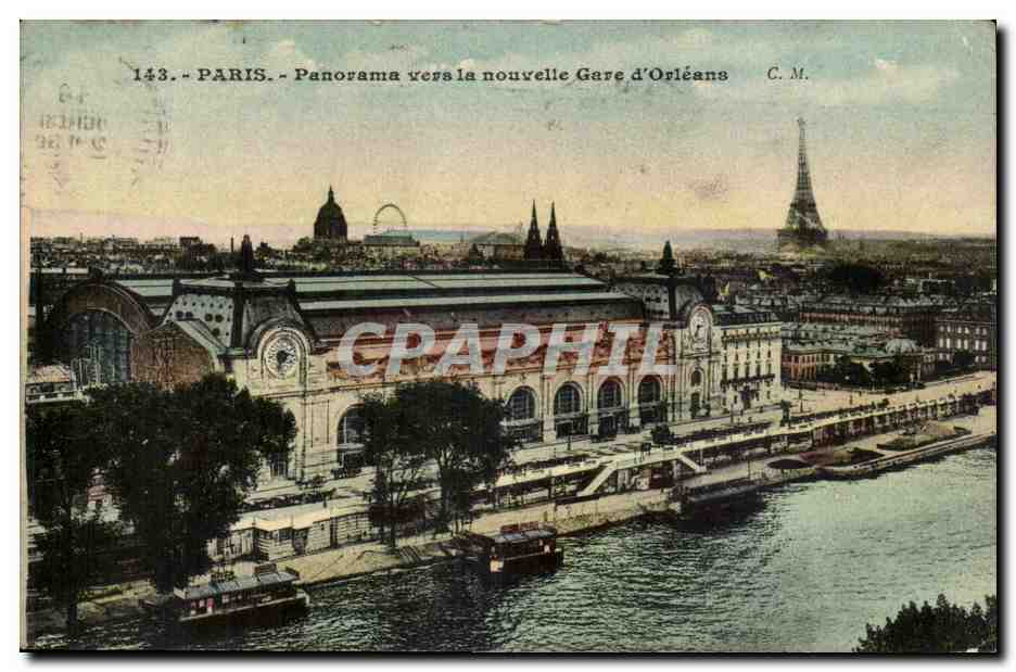 Paris CPA Panorama vers la nouvelle gare d'Orleans (TOur Eiffel Orsay)