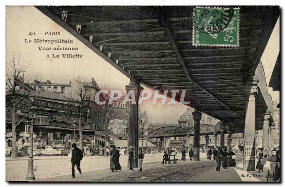 Parijs — Het Metro, luchtroute naar La Villette — B. F., Parijs