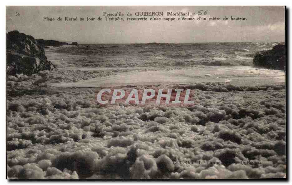 Strand von Kerné in Quiberon — Sturmtag, bedeckt mit einer einen Meter hohen Schicht Schaum — Sammlung L. Lanneau, Quiberon