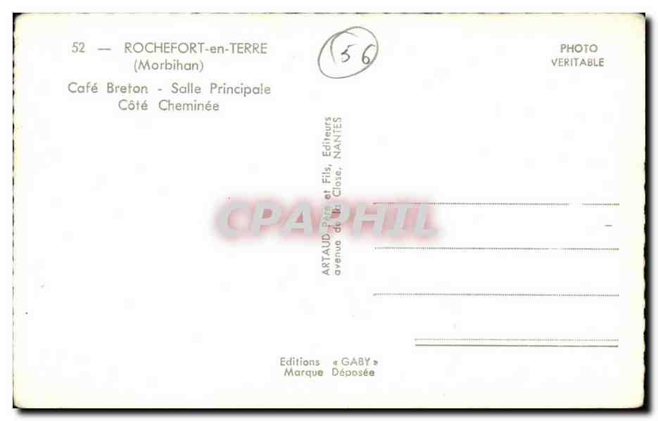 Rochefort en Terre CPM Cafe breton Salle principale Cote cheminee — Rückseite