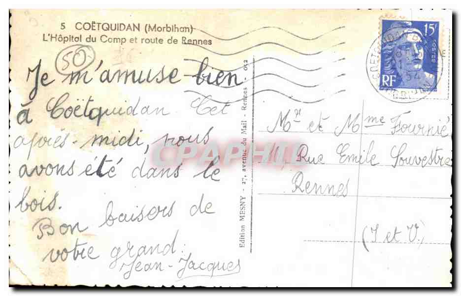 Coetquidan CPA L'hopital du camp et route de Rennes — Verso