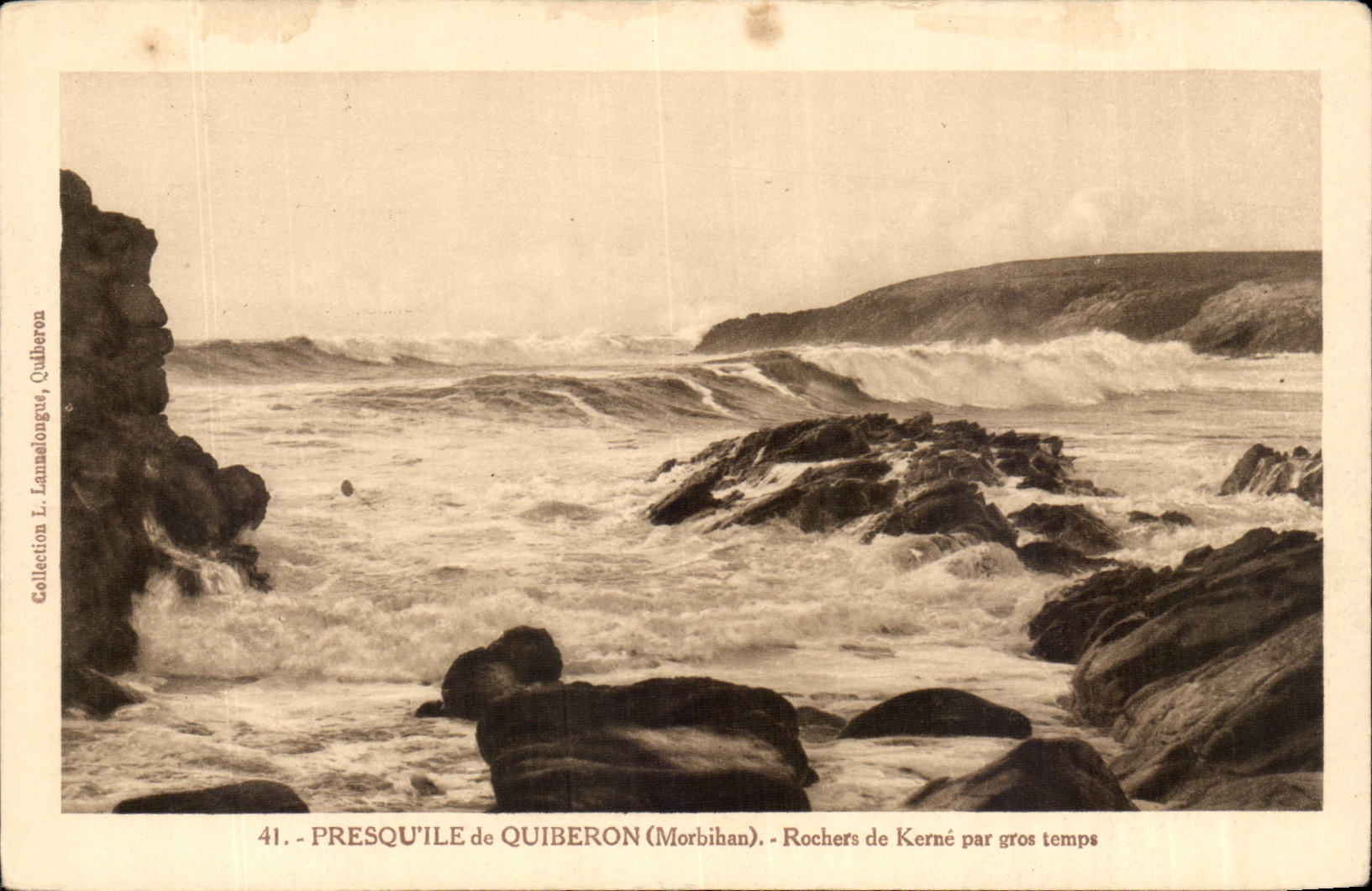 Presqu'île de Quiberon (Morbihan) — Rochers de Kerné par gros temps — Collection L. Lannalougué, Quiberon, n°41