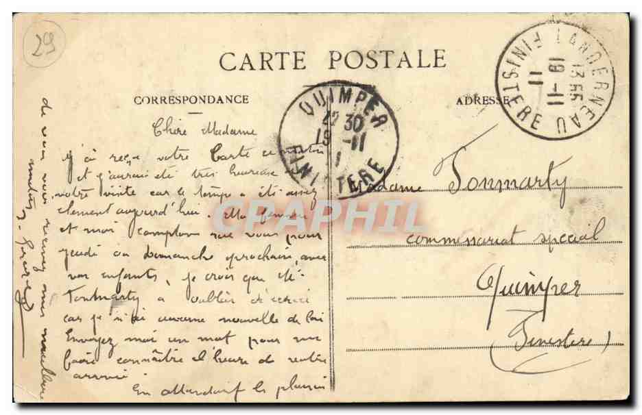 Landerneau CPA L'eglise Saint Houardon Le cloher et le portail lateral — Rückseite