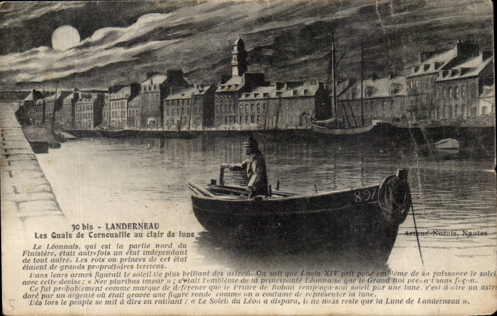 Landerneau CPA Les quais de Cornouailel au clair de lune (bateau)