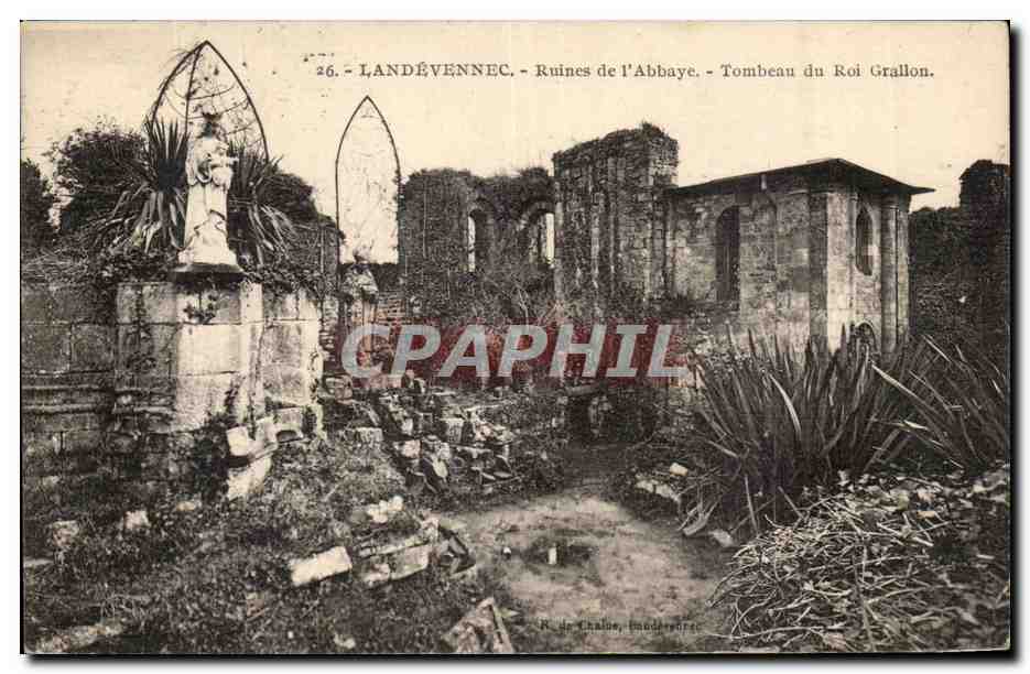 Landevennec - Ruines de l'Abbaye - Tombeau du Roi Grallon - CPA 