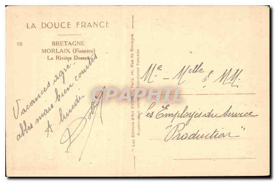 Morlaix - La Douc France - La Riviere Dossen - CPA  — Rückseite