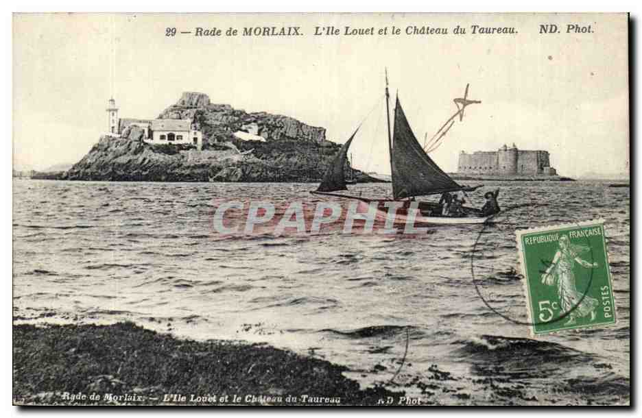 Rade de Morlaix - L'ile Louet et le Chateau du Toureau - Voilier - CPA 