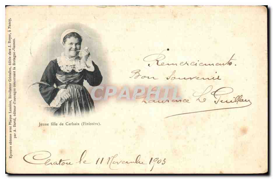 Carhaix - Jeune Fille de Carhaix - pipe - tabac - CPA 