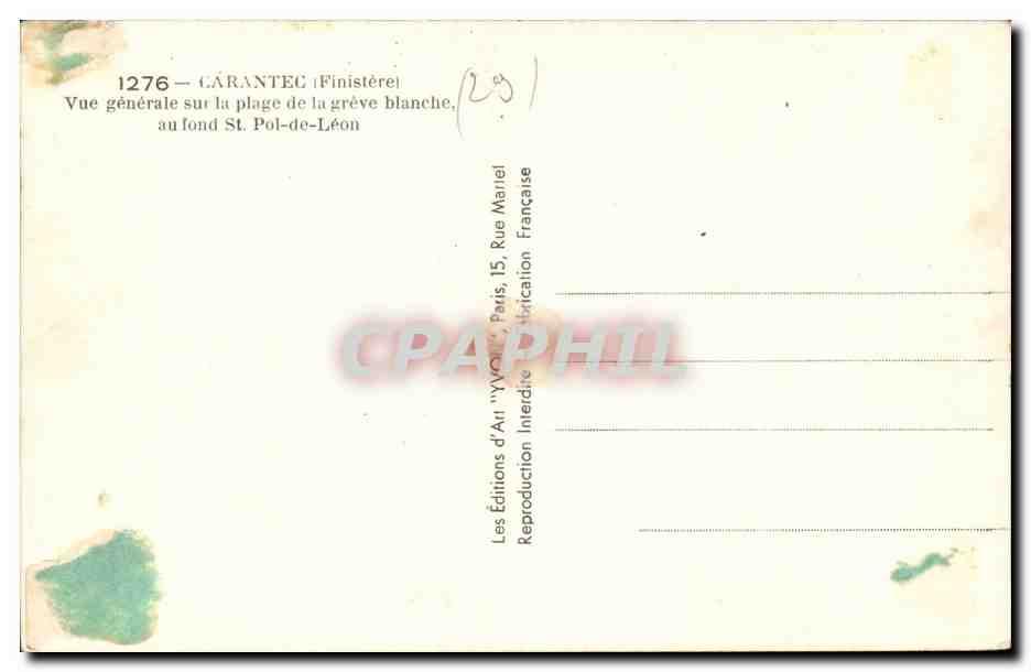 Carentec - Vue Generale sur la plage de la greve blanche au fond St pol de Leon - CPA  — Rückseite