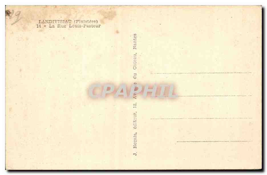 Landivisiau - La Rue Louis Pasteur - Hotelr - CPA  — Rückseite