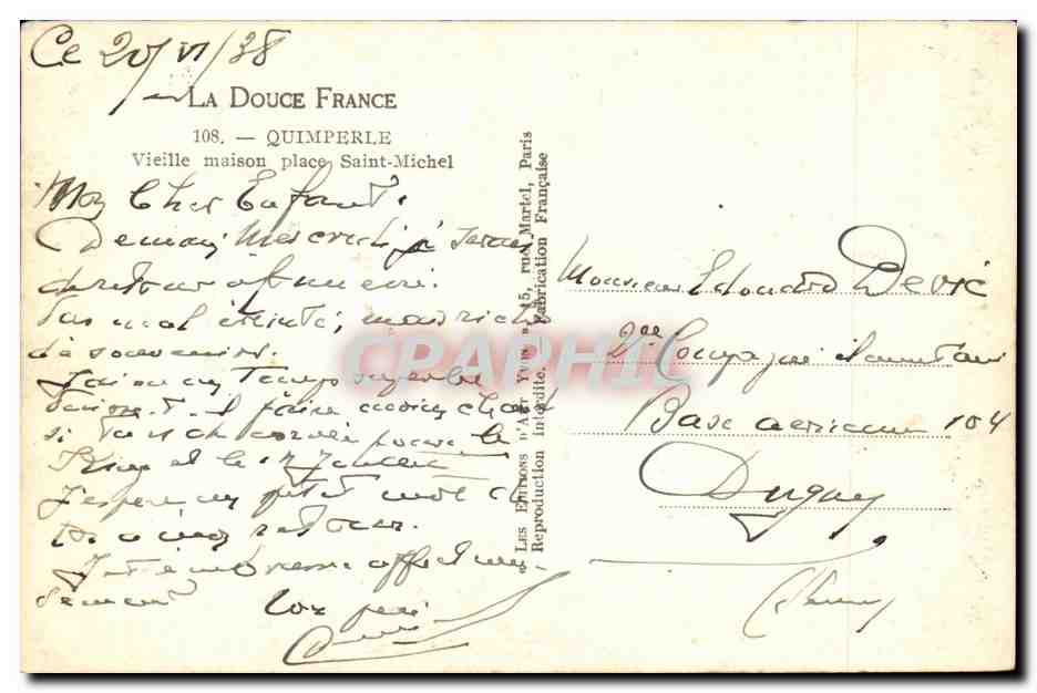 Quimperle CPA Vieille maison place Saint Michel — Rückseite