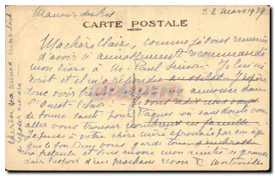 Kerlaz CPA Le clocher et la portail — Rückseite