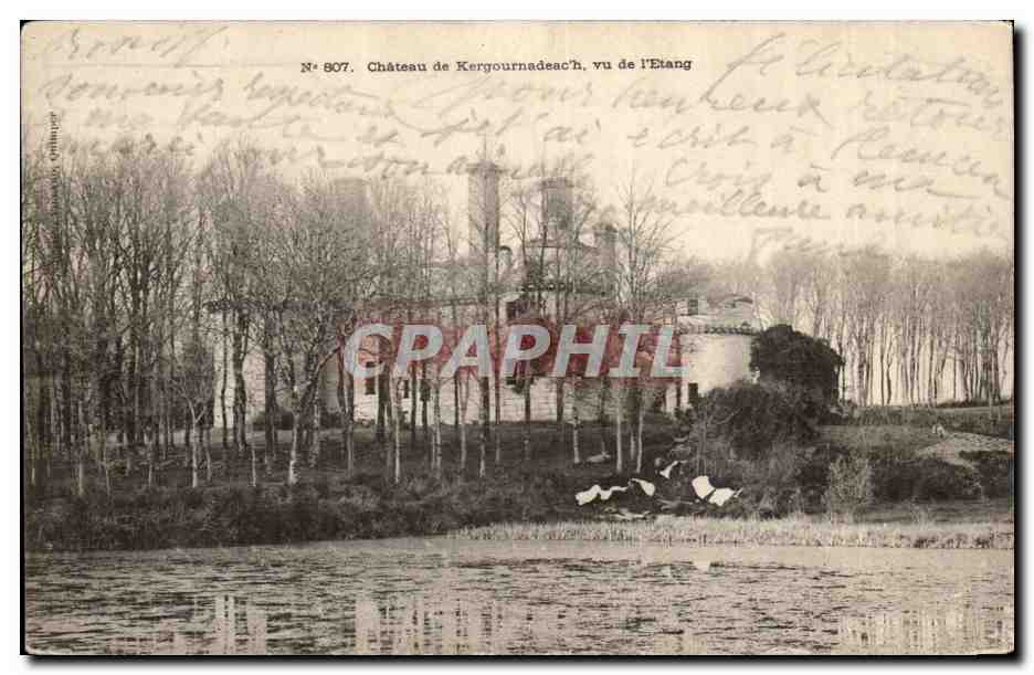 CPA Chateau de Kergournadeach vu de l'etang