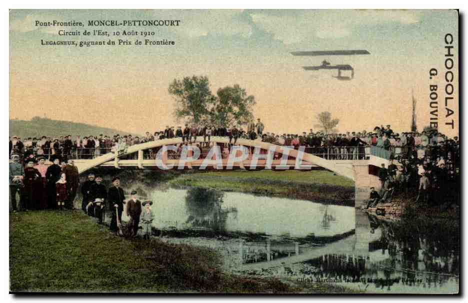 Pont frontiere Moncel Pettoncourt Circuit de l'est 10 aout 1910 Legagneux gagnant du prix de frontiere (aviation avion)