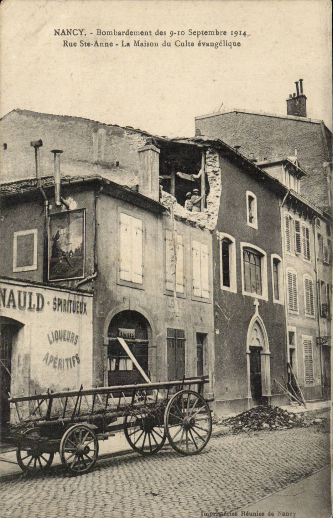 Nancy - Bombardement des 9-10 Septembre 1914 - Rue Ste-Anne - La Maison du Culte évangélique