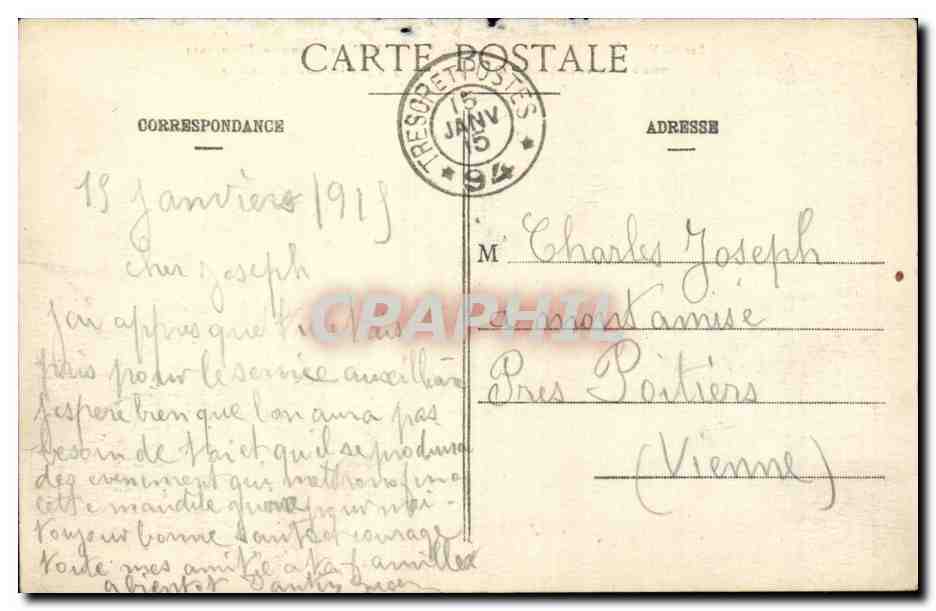 Ste-Geneviève (M.-et-M.) — Maison de famille de M. le Chanoine Thouvenin bombardée et incendiée le 6 Septembre 1914 par les obus allemands — éditeur non visible — Reverso