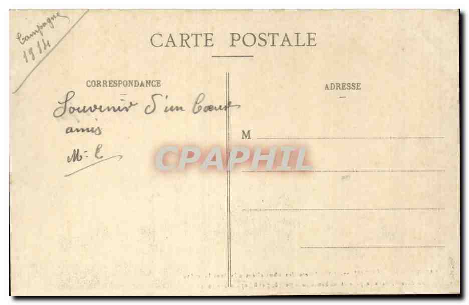 Sainte-Geneviève (M.-et-M.) — Effets des obus allemands dans la voûte, du chœur, dans le pavé et les bancs de la nef (6, 7 et 8 Septembre 1914) — Verso