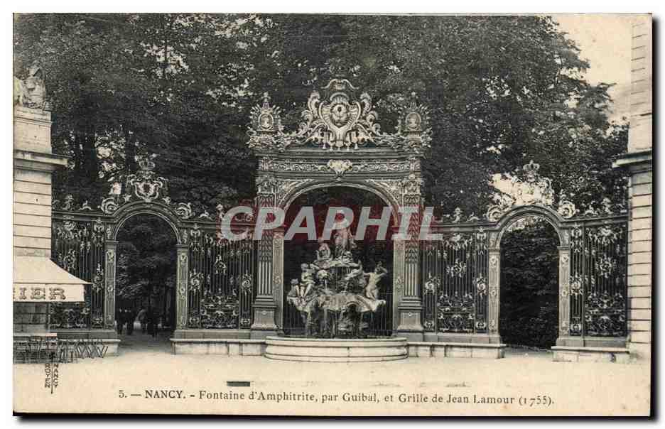 Nancy CPA Fontaine d'Amphitrite par Guibal et grille de Jean Lamour (1755)