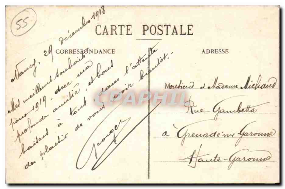 Souvenir de NANCY — Imprimeries Réunies de Nancy, n° 507 — Verso