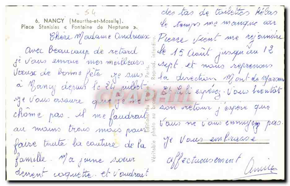Nancy CPA Place Stanislas Fontaine de Neptune — Verso