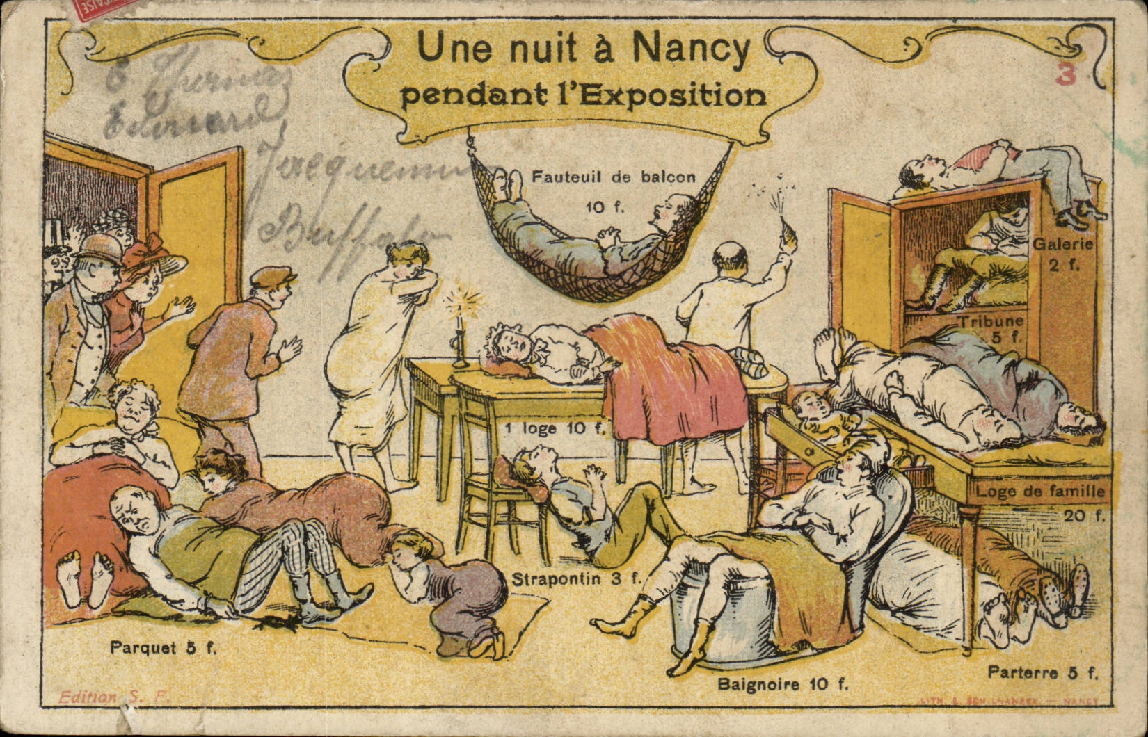 Carte Illustrateur Nancy CPA Une nuit a Nancy pendant l'exposition