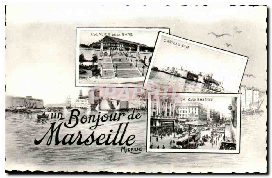 Marseille - Un Bonjour de Marseille - Souvenir - curved edges - CPA 