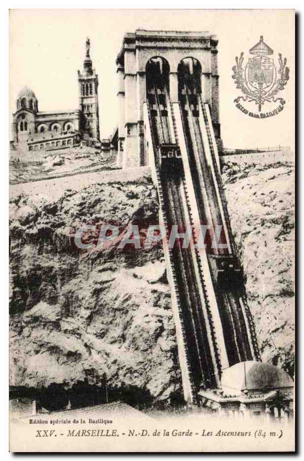 Marseille - Notre Dame de la garde Les Ascenseurs 84 m - Is this an elevator or a rollercoaster- CPA 