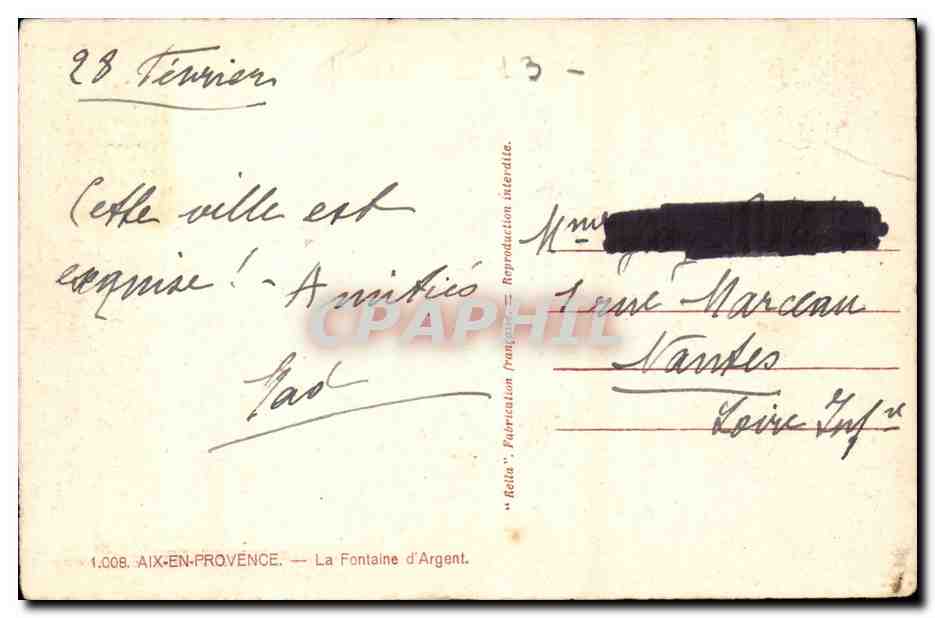 Aix-en-Provence — The Silver Fountain — Publisher Rolle, No. 1.008 — Back