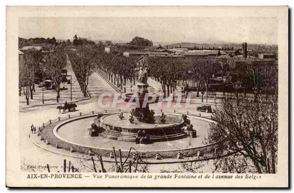 Aix-en-Provence — Vue panoramique de la grande Fontaine et de l'avenue des Belges — Édil Papeterie Duvu