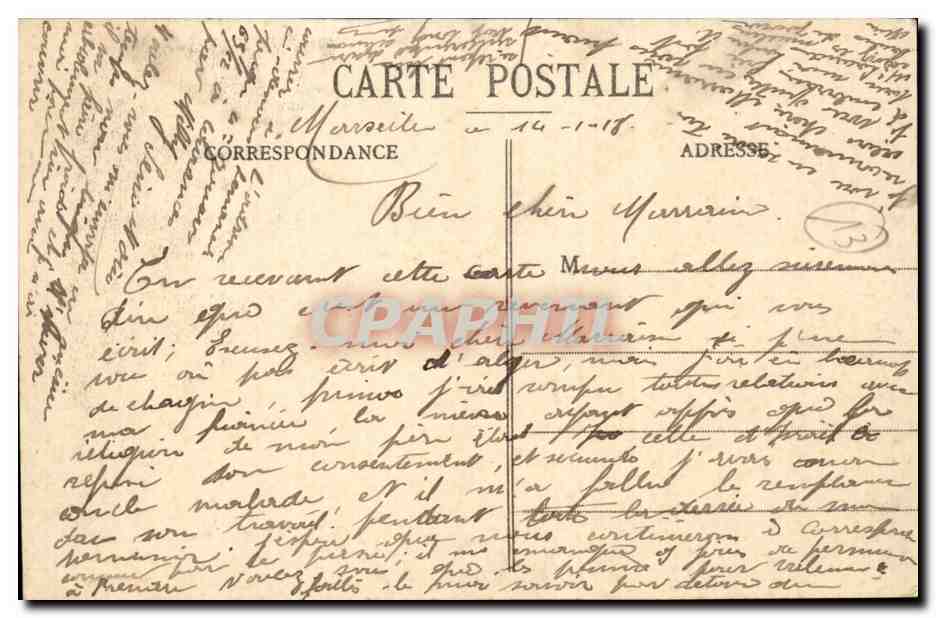 Marseille CPA Fontaine CAntini — Rückseite