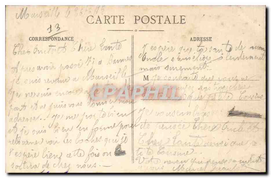 Marseille CPA Cathedrale et canal St Jean — Verso