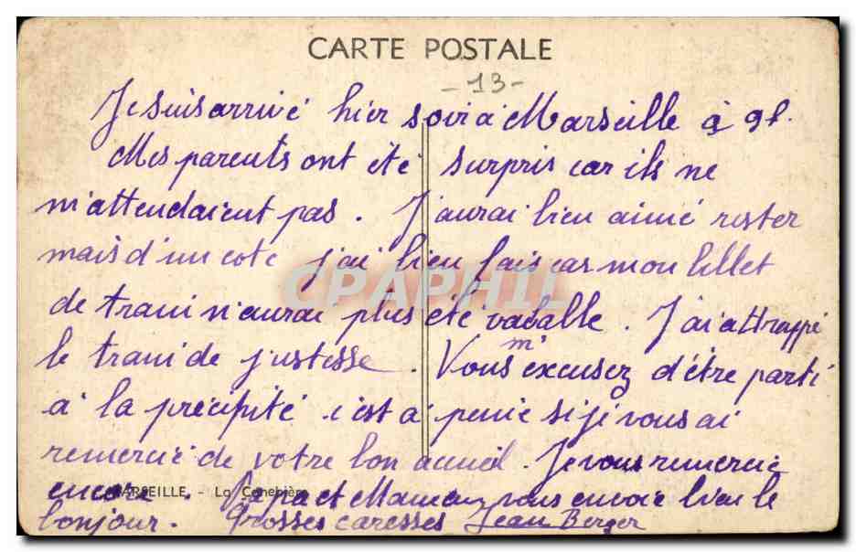 Marseille CPA La CAnnebiere — Verso