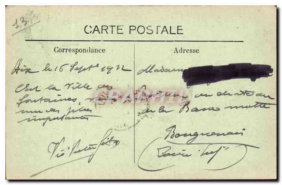 Aix-en-Provence - Fontäne der Ehre — veröffentlicht von C. Martinau, Aix-en-Provence — Rückseite