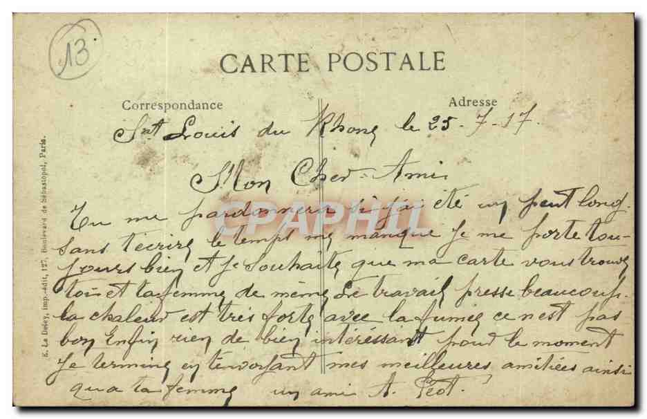 CPA Amities de Saint Louis du Rhone (train) — Back
