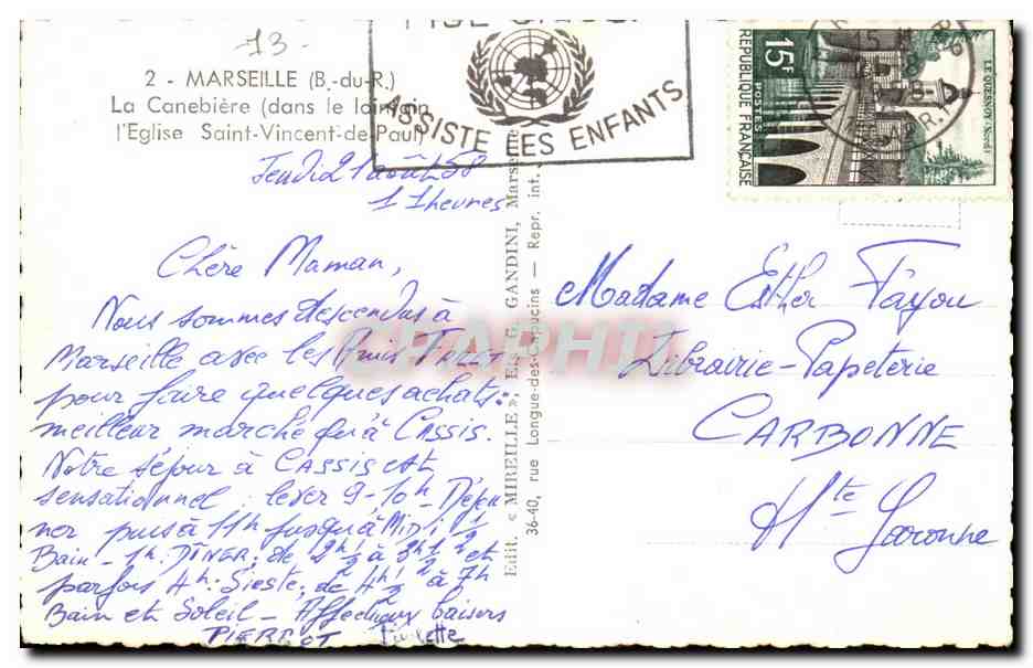 Marseille CPA La CAnnebiere dans le lointain Eglise Saint Vincent de Paul — Rückseite
